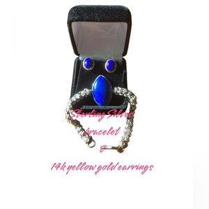 Vintage 14k Lapis lazuli earrings and Lapis lazuli silver bracelet